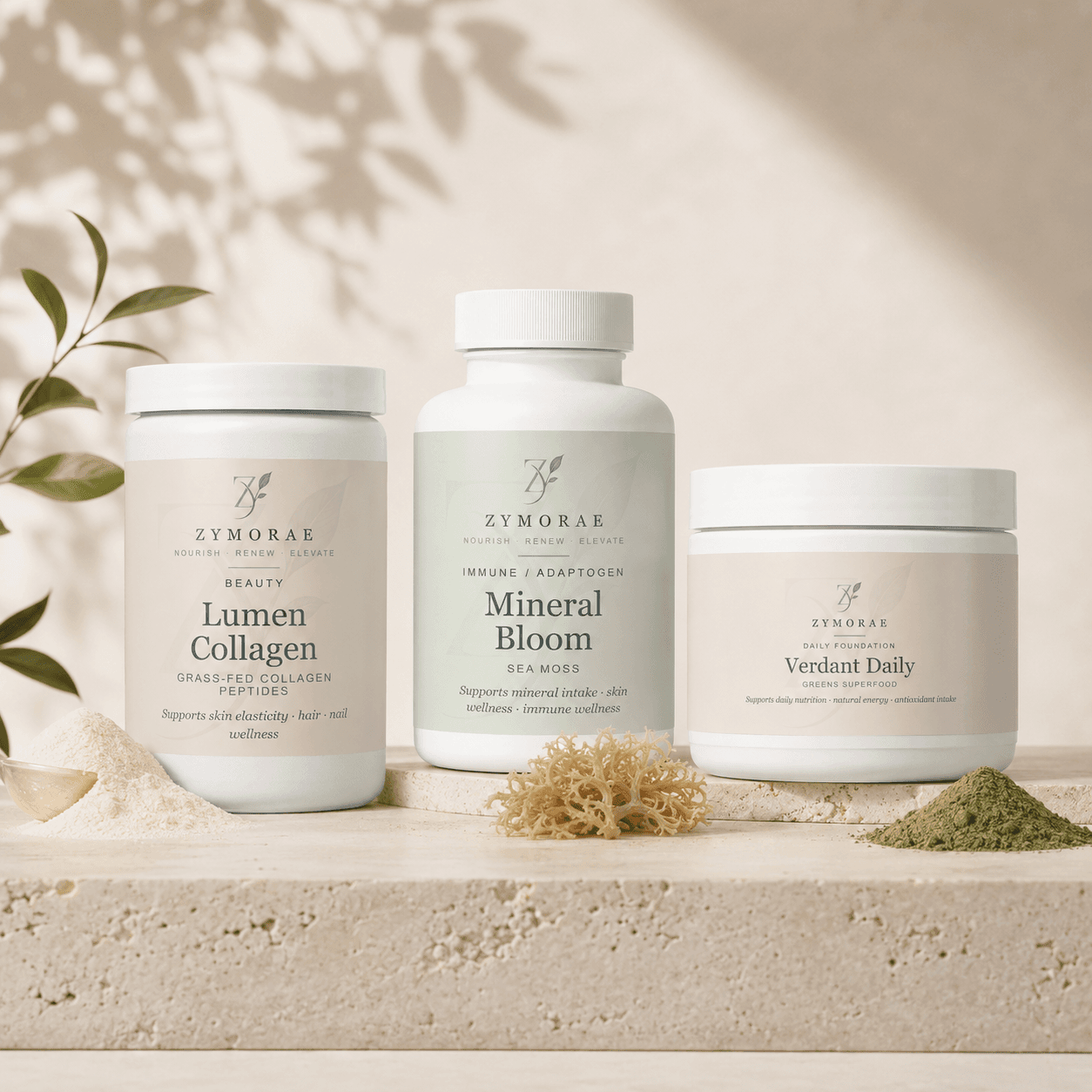 Glow From Within stack, Lumen Collagen, Mineral Bloom, Verdant Daily
